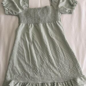Green gingham mini dress